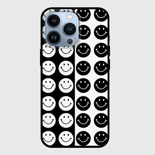 Чехол iPhone 13 Pro Smiley black and white / 3D-Черный – фото 1