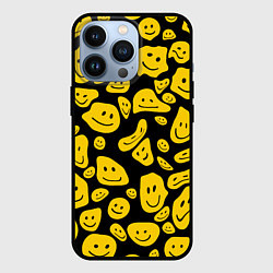 Чехол для iPhone 13 Pro Расплывающиеся смайлы на черном, цвет: 3D-черный
