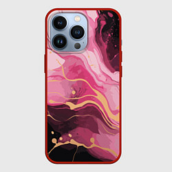 Чехол iPhone 13 Pro Абстрактный черно-розовый мраморный узор
