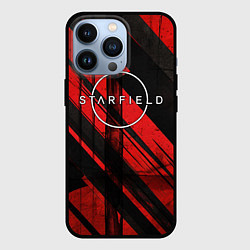 Чехол для iPhone 13 Pro Starfield logo red black background, цвет: 3D-черный