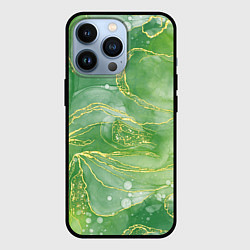 Чехол для iPhone 13 Pro Абстрактный зеленый мрамор с золотым, цвет: 3D-черный
