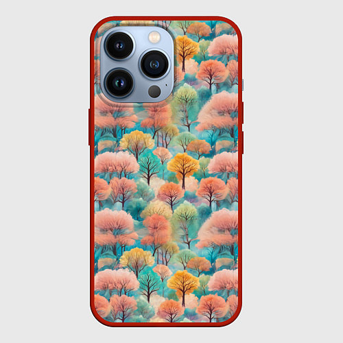 Чехол iPhone 13 Pro Деревья разноцветные узор / 3D-Красный – фото 1