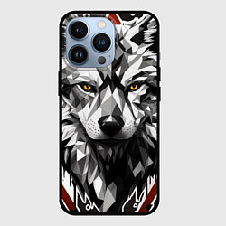 Чехол iPhone 13 Pro Черный волк - полигональная голова зверя