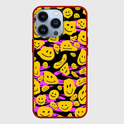 Чехол для iPhone 13 Pro Растекшийся смайл на пиксельном фоне, цвет: 3D-красный