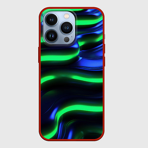 Чехол iPhone 13 Pro Green blue lines / 3D-Красный – фото 1