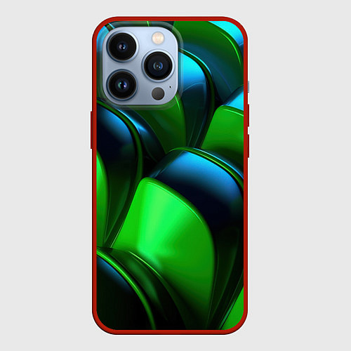 Чехол iPhone 13 Pro Зеленые абстрактные элементы / 3D-Красный – фото 1