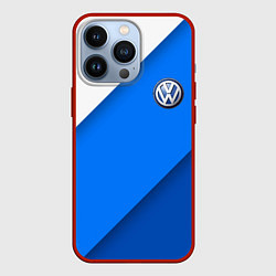 Чехол для iPhone 13 Pro Volkswagen - голубые линии, цвет: 3D-красный