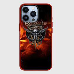 Чехол iPhone 13 Pro Baldurs Gate 3 fire logo