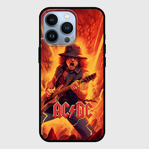 Чехол iPhone 13 Pro ACDC rock music fire / 3D-Черный – фото 1