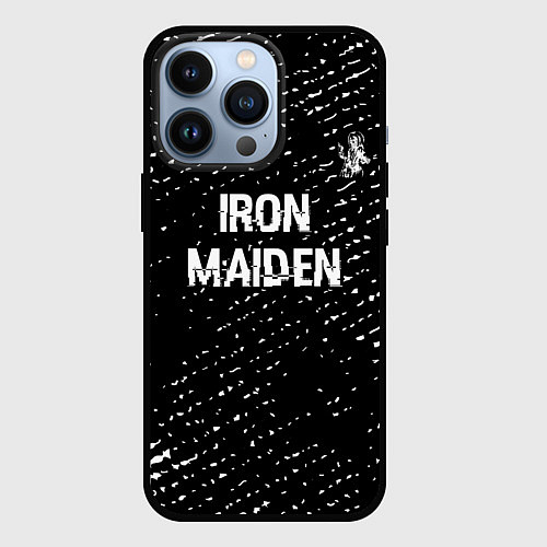 Чехол iPhone 13 Pro Iron Maiden glitch на темном фоне: символ сверху / 3D-Черный – фото 1