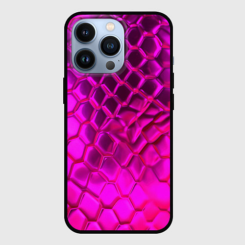 Чехол iPhone 13 Pro Объемные розовые соты / 3D-Черный – фото 1