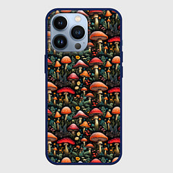 Чехол для iPhone 13 Pro Сказочные грибы мухоморы паттерн, цвет: 3D-тёмно-синий