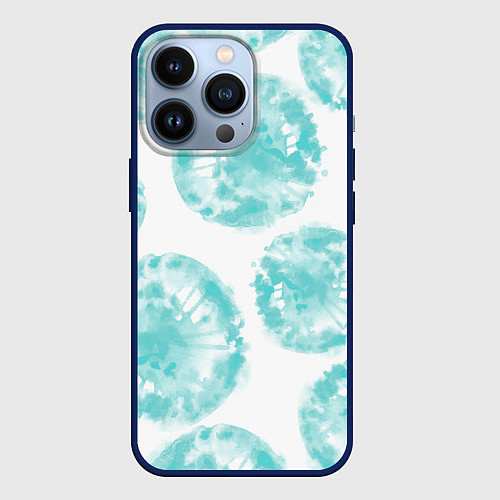 Чехол iPhone 13 Pro Акварельные голубые био формы / 3D-Тёмно-синий – фото 1