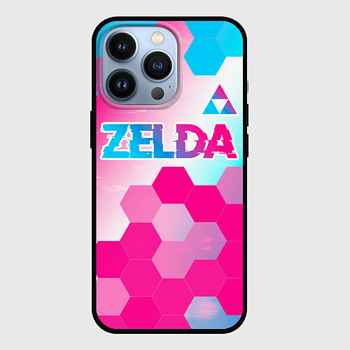 Чехол iPhone 13 Pro Zelda neon gradient style: символ сверху / 3D-Черный – фото 1