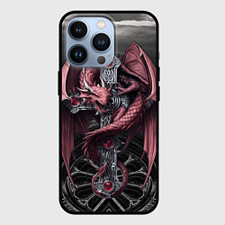 Чехол для iPhone 13 Pro Красный кельтский дракон на готическом кресте, цвет: 3D-черный