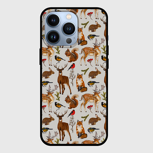Чехол iPhone 13 Pro Лесные животные / 3D-Черный – фото 1