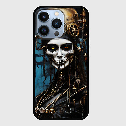 Чехол iPhone 13 Pro Девушка киборг в стиле стимпанк и киберпанк / 3D-Черный – фото 1