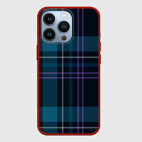 Чехол iPhone 13 Pro Клетка бирюзово-черная / 3D-Красный – фото 1
