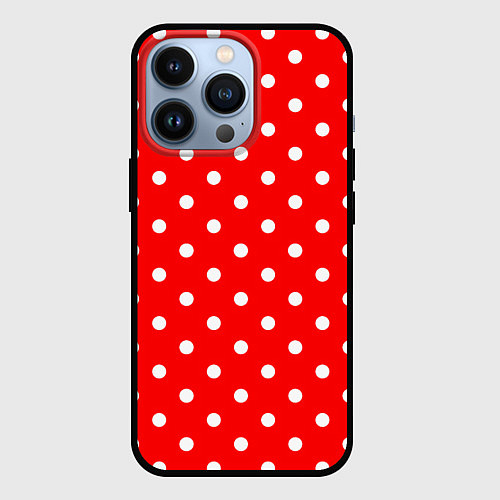 Чехол iPhone 13 Pro Белый горошек на красном / 3D-Черный – фото 1