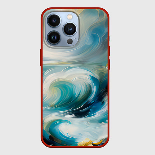 Чехол iPhone 13 Pro Штормовые волны океана / 3D-Красный – фото 1