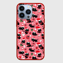 Чехол iPhone 13 Pro Новогодние чёрные котики с подарками