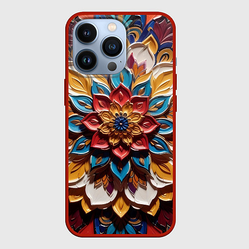 Чехол iPhone 13 Pro Цветок масляные краски / 3D-Красный – фото 1