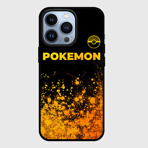 Чехол iPhone 13 Pro Pokemon - gold gradient: символ сверху / 3D-Черный – фото 1