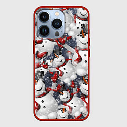 Чехол для iPhone 13 Pro Зимний паттерн со снеговиками, цвет: 3D-красный