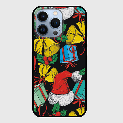 Чехол iPhone 13 Pro Узор с рождественскими колокольчиками / 3D-Черный – фото 1