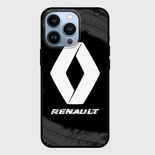 Чехол iPhone 13 Pro Renault speed на темном фоне со следами шин / 3D-Черный – фото 1