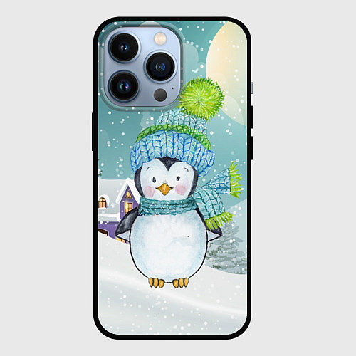 Чехол iPhone 13 Pro Новогодний пингвин / 3D-Черный – фото 1