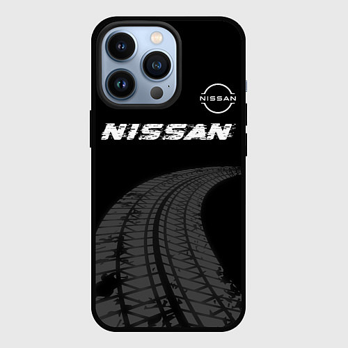 Чехол iPhone 13 Pro Nissan speed на темном фоне со следами шин: символ / 3D-Черный – фото 1