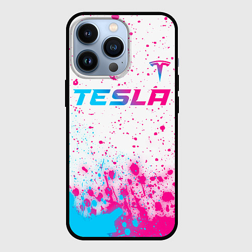 Чехол iPhone 13 Pro Tesla neon gradient style: символ сверху / 3D-Черный – фото 1