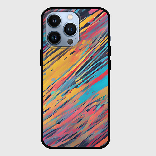 Чехол iPhone 13 Pro Разноцветные брызги жёлтые и голубые / 3D-Черный – фото 1
