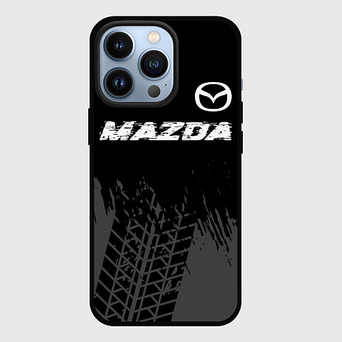 Чехол iPhone 13 Pro Mazda speed на темном фоне со следами шин: символ / 3D-Черный – фото 1