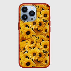 Чехол для iPhone 13 Pro Желтые объемные цветы от нейросети, цвет: 3D-красный