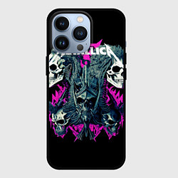 Чехол для iPhone 13 Pro Металлика на фоне черепов рокеров, цвет: 3D-черный