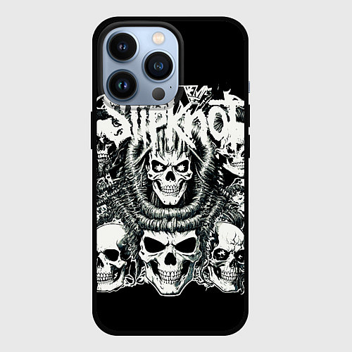 Чехол iPhone 13 Pro Slipknot и черепушки / 3D-Черный – фото 1