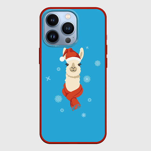 Чехол iPhone 13 Pro Милая лама в красной шляпе и шарфе / 3D-Красный – фото 1