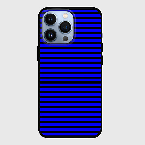 Чехол iPhone 13 Pro Ультрамариновый в чёрную полоску / 3D-Черный – фото 1