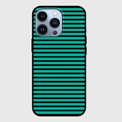 Чехол для iPhone 13 Pro Зелёный в чёрную полоску, цвет: 3D-черный
