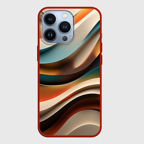 Чехол iPhone 13 Pro Волнистая объёмная текстура - нейросеть / 3D-Красный – фото 1