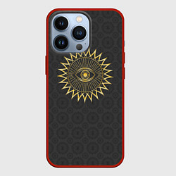 Чехол для iPhone 13 Pro Человеческий глаз и абстрактные лучи золотого цвет, цвет: 3D-красный