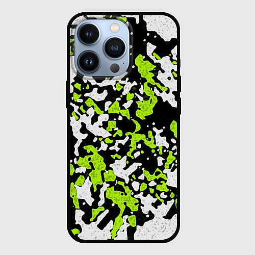 Чехол iPhone 13 Pro Абстракция чёрно-зелёная / 3D-Черный – фото 1