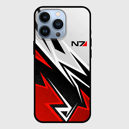 Чехол iPhone 13 Pro N7 mass effect - white and red / 3D-Черный – фото 1