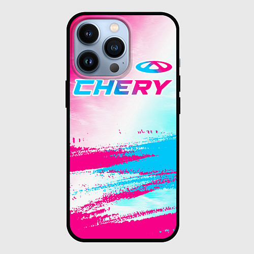 Чехол iPhone 13 Pro Chery neon gradient style: символ сверху / 3D-Черный – фото 1