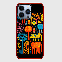 Чехол iPhone 13 Pro Африканский узор со слонами - нейросеть