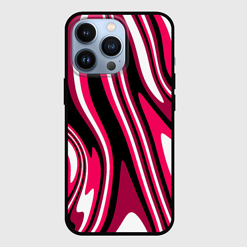 Чехол iPhone 13 Pro Абстракция волны чёрно-розовый / 3D-Черный – фото 1