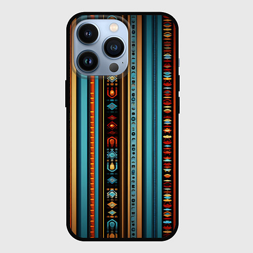 Чехол iPhone 13 Pro Этнический паттерн в вертикальную полоску / 3D-Черный – фото 1