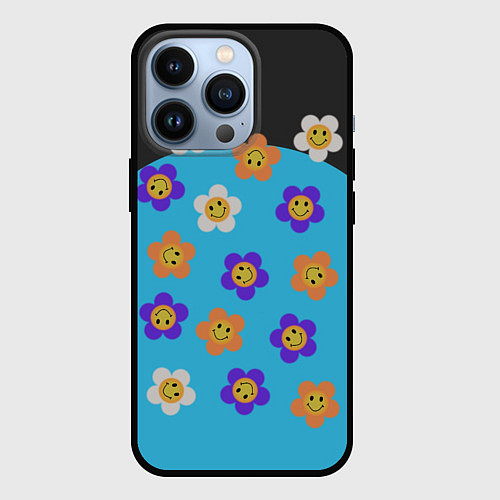 Чехол iPhone 13 Pro Ромашковое поле улыбок / 3D-Черный – фото 1